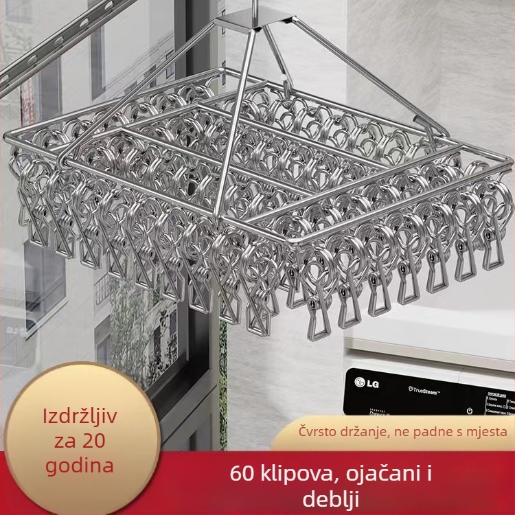 Nehrđajući čelična sušilica s višestrukim klipama, sklopiva, za čarape, donje rublje i šale