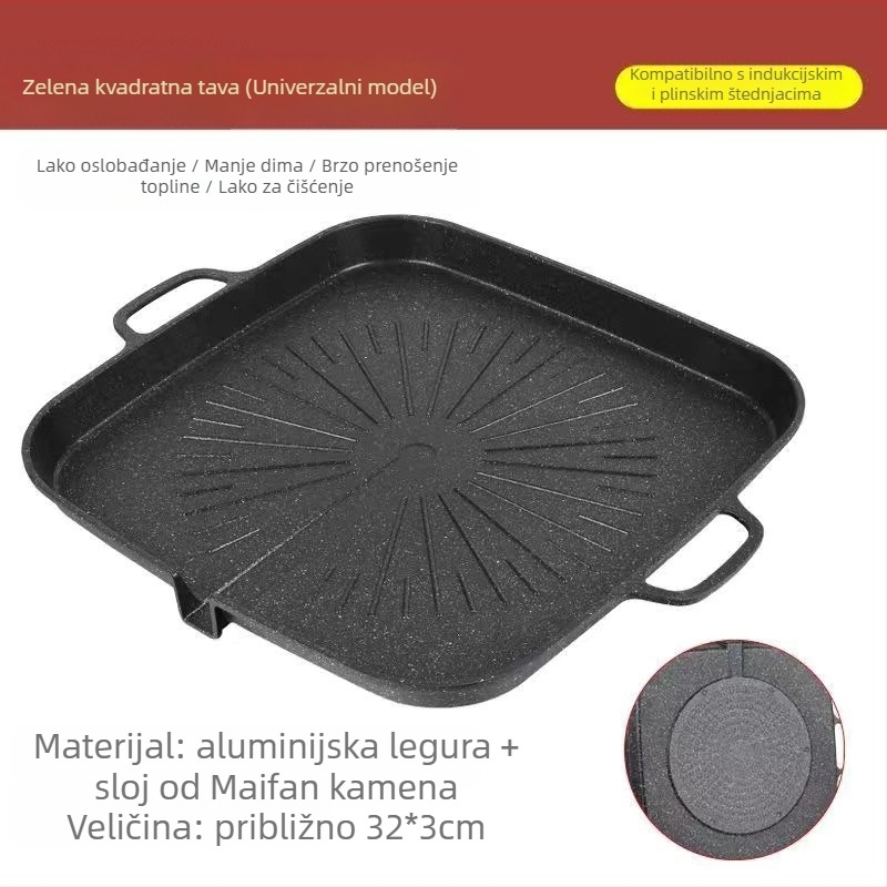 Gril tava - aluminij, kvadratna, višenamjenska, prijenosna, izolacija, antiadhesijska (Materijal: aluminij; Oblika: kvadrat; Funkcije: Višenamjenska, Prijenosna, Izolacija, Antiadhesijska; Težina: 1.25 kg)