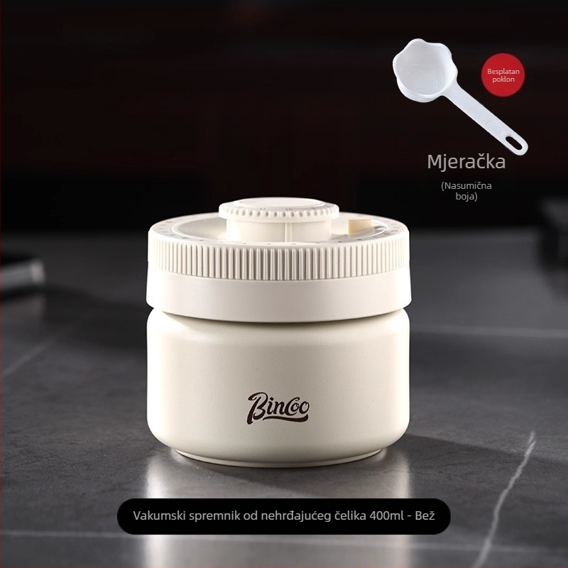 Bin Coo vakuumski spremnik za kavu, od nehrđajućeg čelika 304, otporan na svjetlo, okrugli oblik, japanski stil