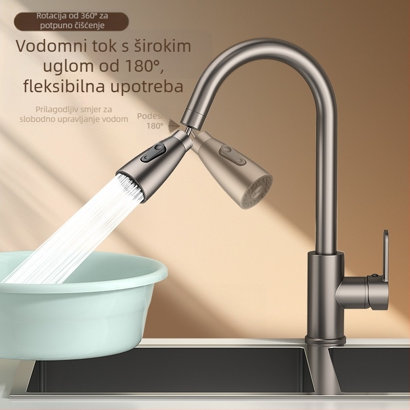 Latunska univerzalna slavina za kuhinju s glavom, jednostruka konstrukcija, keramički kartridž ventil, prilagodljivo