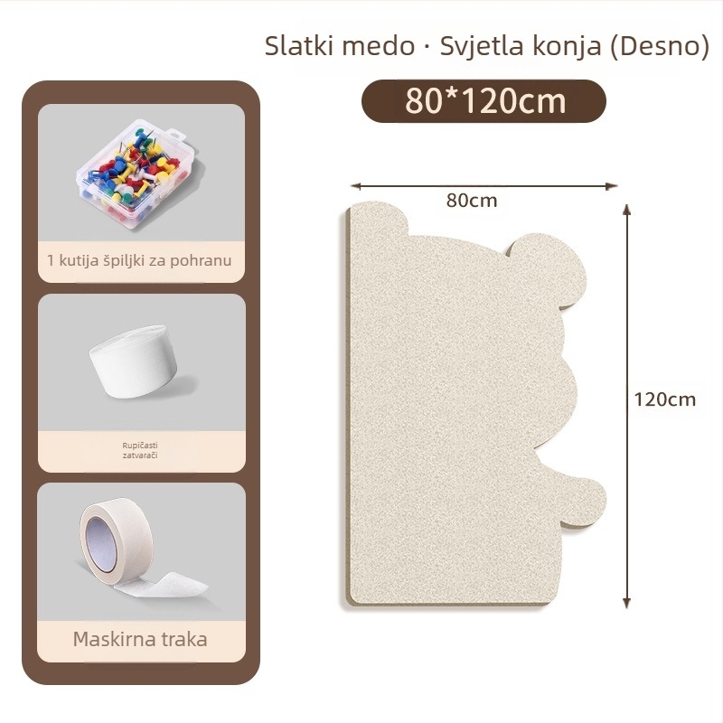 Filc ploča za poruke na zid s motivom medvjeda, kork ploča, crtani stil, pliš materijal, montaža bez bušenja