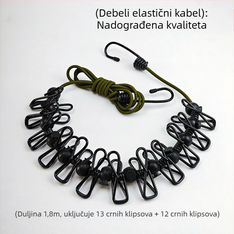 Vješalica za sušenje odjeće – bez bušenja, prijenosna za putovanja, otporna na vjetar, s plastičnim premazom, sklopiva i prilagodljiva duljina