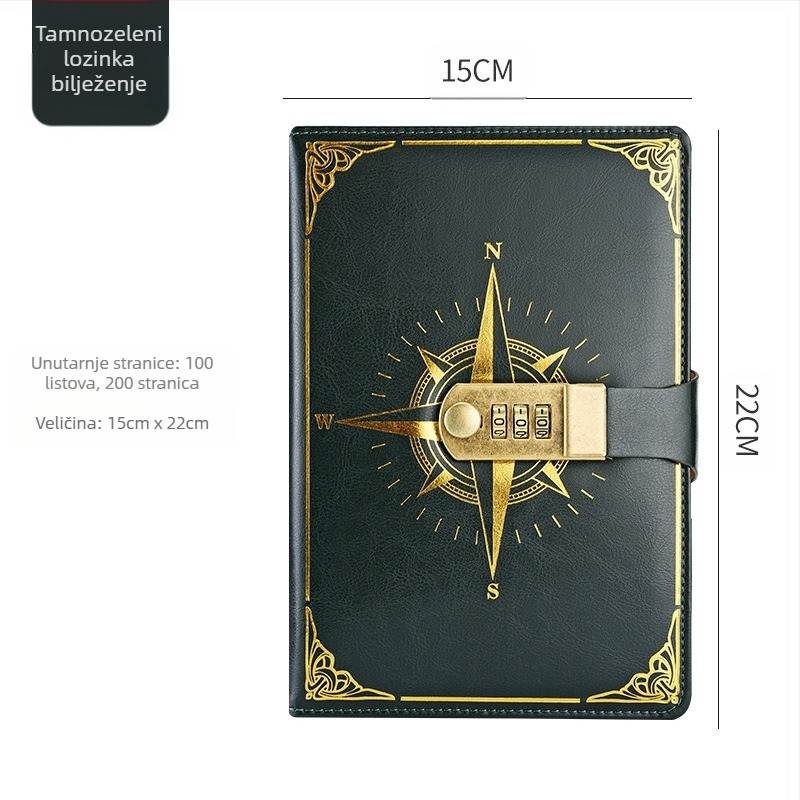 Bilježnica: A5 compass codebook s PU kućištem, konopno šivanje, Forest papir 80 g, 200/100 stranica, kalendar, otisak logotipa, prilagodba dostupna