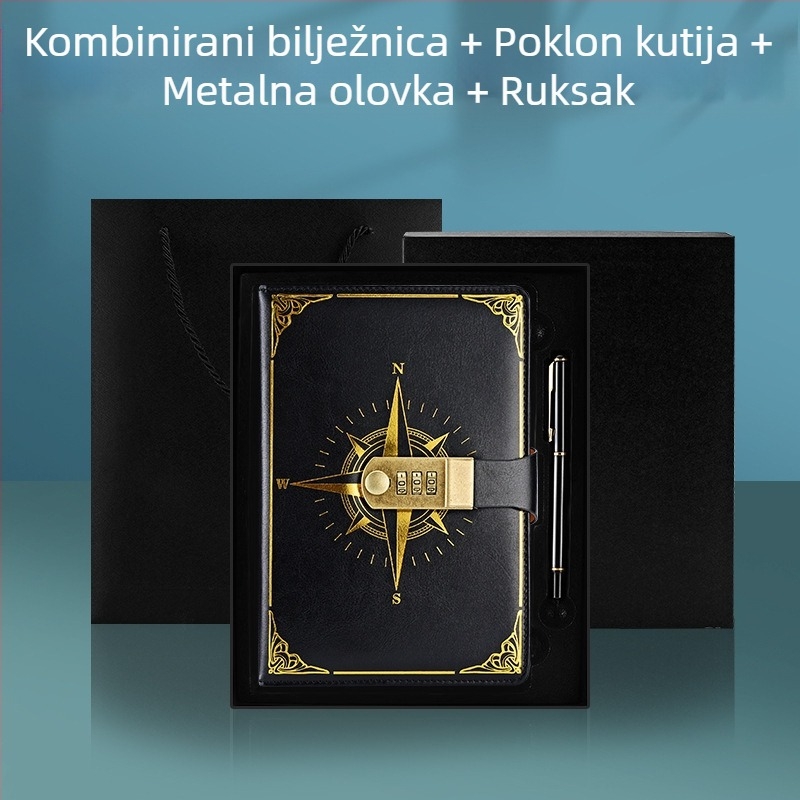 Bilježnica: A5 compass codebook s PU kućištem, konopno šivanje, Forest papir 80 g, 200/100 stranica, kalendar, otisak logotipa, prilagodba dostupna