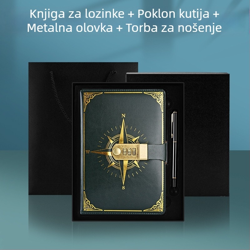 Bilježnica: A5 compass codebook s PU kućištem, konopno šivanje, Forest papir 80 g, 200/100 stranica, kalendar, otisak logotipa, prilagodba dostupna