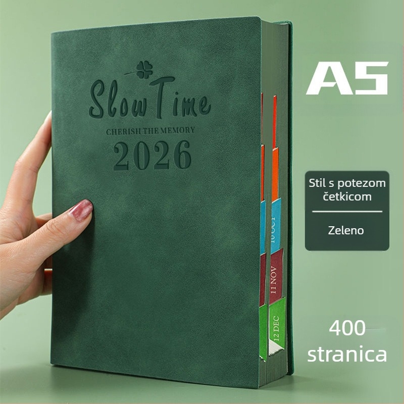 Bilježnica s koricom od imitacijske kože, linijsko povezivanje, Dowling papir, 80 gsm, 300–400 stranica, dnevno planiranje i upravljanje vremenom