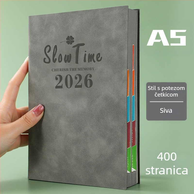 Bilježnica s koricom od imitacijske kože, linijsko povezivanje, Dowling papir, 80 gsm, 300–400 stranica, dnevno planiranje i upravljanje vremenom