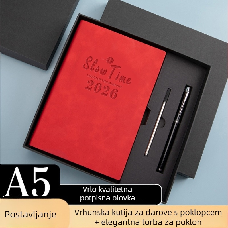 Bilježnica s koricom od imitacijske kože, linijsko povezivanje, Dowling papir, 80 gsm, 300–400 stranica, dnevno planiranje i upravljanje vremenom