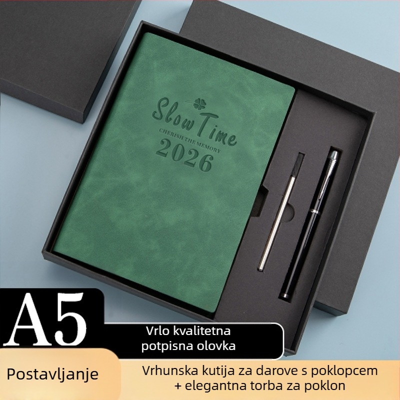 Bilježnica s koricom od imitacijske kože, linijsko povezivanje, Dowling papir, 80 gsm, 300–400 stranica, dnevno planiranje i upravljanje vremenom