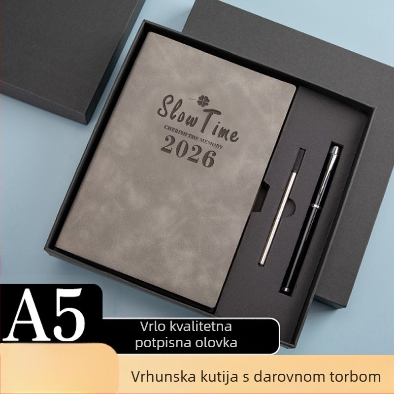 Bilježnica s koricom od imitacijske kože, linijsko povezivanje, Dowling papir, 80 gsm, 300–400 stranica, dnevno planiranje i upravljanje vremenom