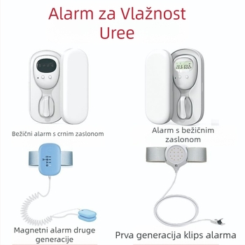 Bežični monitor upozorenja na mokrenje za bebe i starije osobe — načini upozorenja: zvono, vibracija ili zvono+ vibracija; težina uređaja 256 g; pakiranje 50 komada