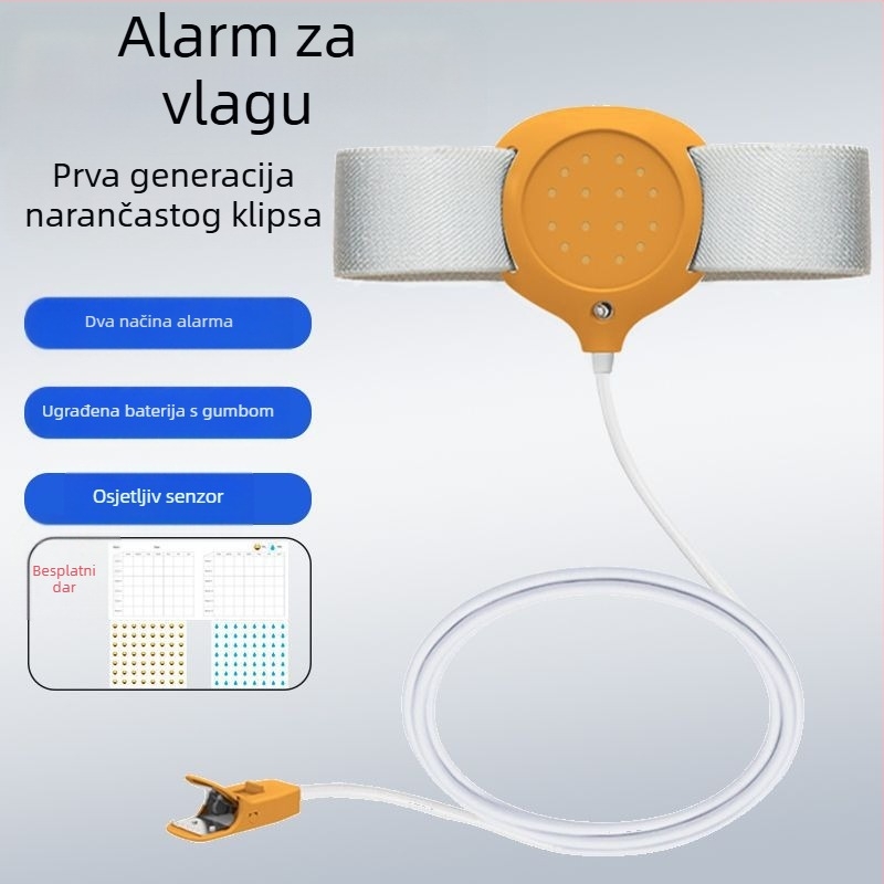 Bežični monitor upozorenja na mokrenje za bebe i starije osobe — načini upozorenja: zvono, vibracija ili zvono+ vibracija; težina uređaja 256 g; pakiranje 50 komada