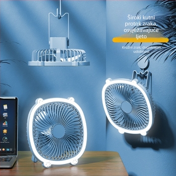 USB stolni ventilator s rasvjetom, 3 brzine, mehanički način, baterija koja se može izvaditi
