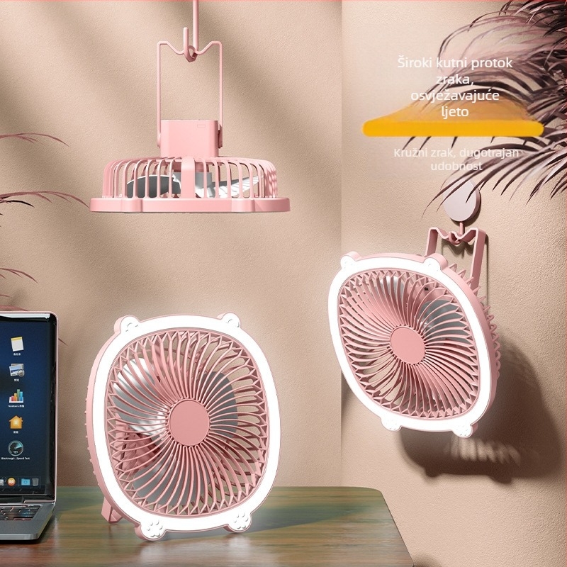 USB stolni ventilator s rasvjetom, 3 brzine, mehanički način, baterija koja se može izvaditi