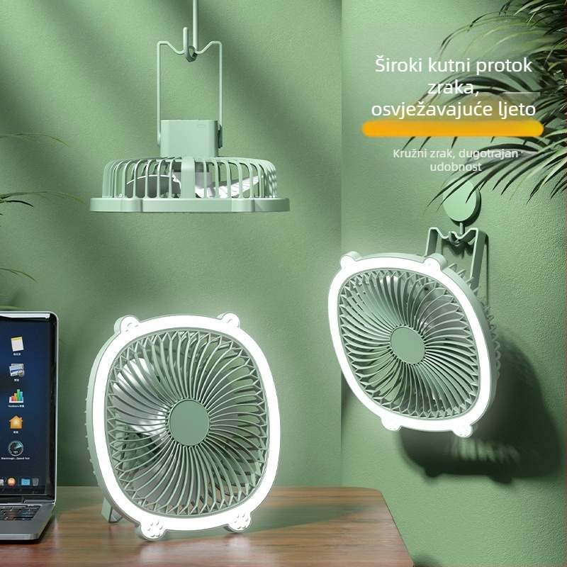 USB stolni ventilator s rasvjetom, 3 brzine, mehanički način, baterija koja se može izvaditi