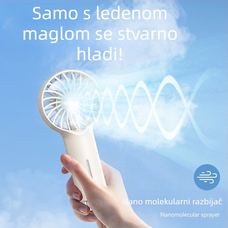 2026 Prijenosni mini ručni ventilator s ovlažavajućim sprejem, za vanjsku upotrebu, USB, 3 brzine