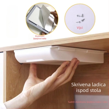 Skrivene ladice ispod stola s ljepilom bez bušenja, PP plastični organizator za dokumente, uredski pribor i sitne stvari