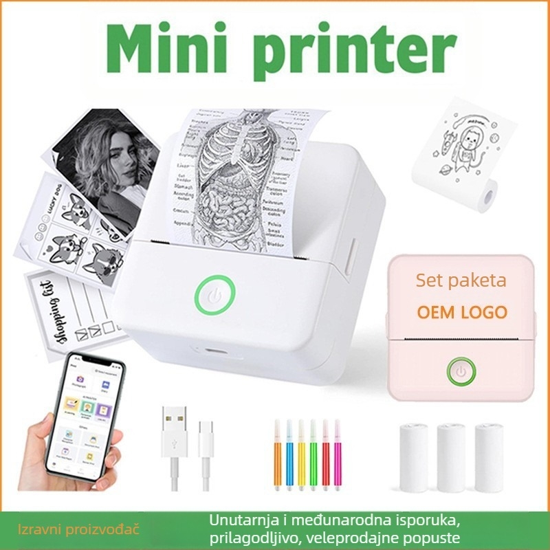 Mini džepni termalni pisač – USB sučelje, termalni papir 57x25 mm, ugrađena litijska baterija, kompatibilan s Apple/Android