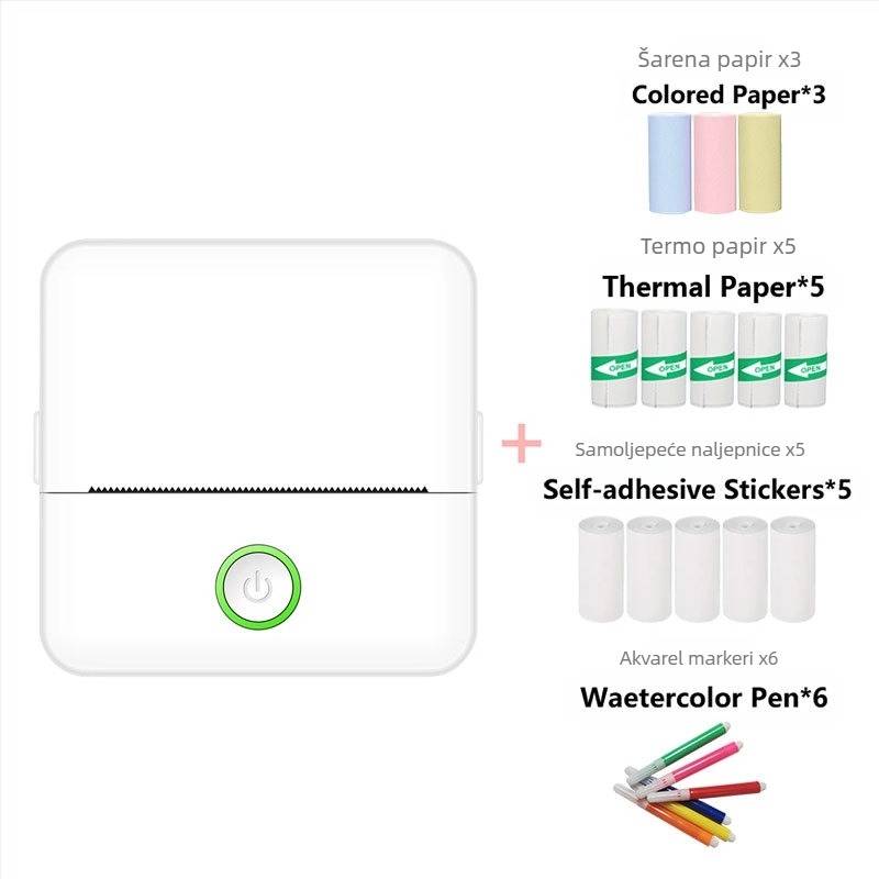 Mini džepni termalni pisač – USB sučelje, termalni papir 57x25 mm, ugrađena litijska baterija, kompatibilan s Apple/Android