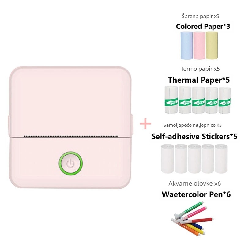 Mini džepni termalni pisač – USB sučelje, termalni papir 57x25 mm, ugrađena litijska baterija, kompatibilan s Apple/Android