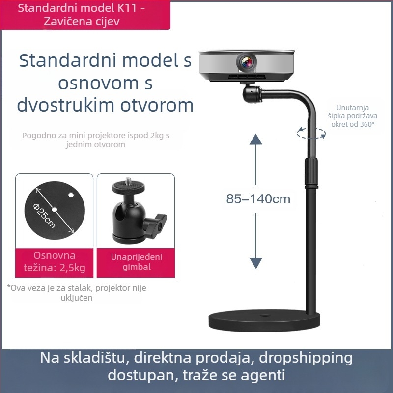 Podni nosač projektora za kućnu upotrebu, teleskopna visina 85-140 cm, model K14, nosivost 3 kg, marka Hongye