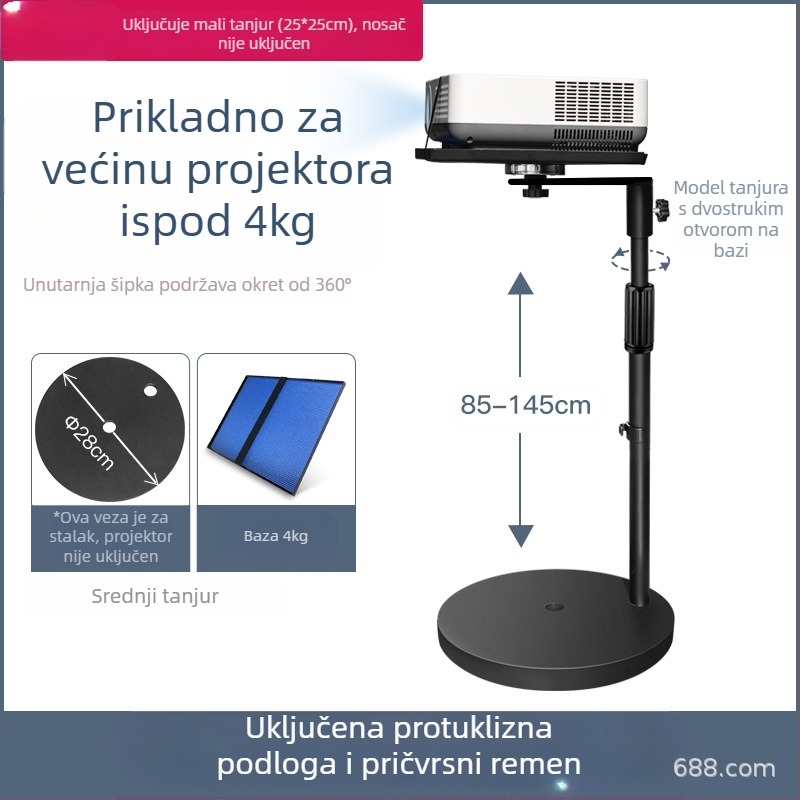 Podni nosač projektora za kućnu upotrebu, teleskopna visina 85-140 cm, model K14, nosivost 3 kg, marka Hongye