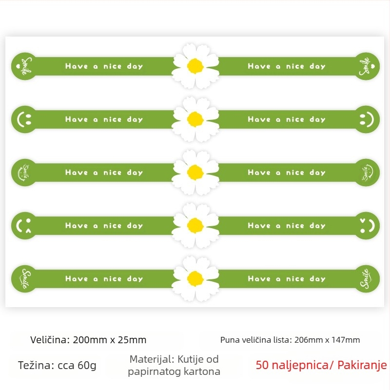 Etikete za pečenje, samoljepljivi papir s premazom, topljivo ljepilo, otpornost na 65°C, 10 listova u paketu (50 naljepnica)