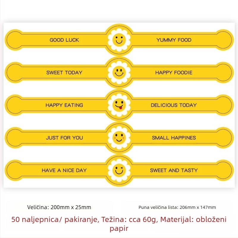 Etikete za pečenje, samoljepljivi papir s premazom, topljivo ljepilo, otpornost na 65°C, 10 listova u paketu (50 naljepnica)