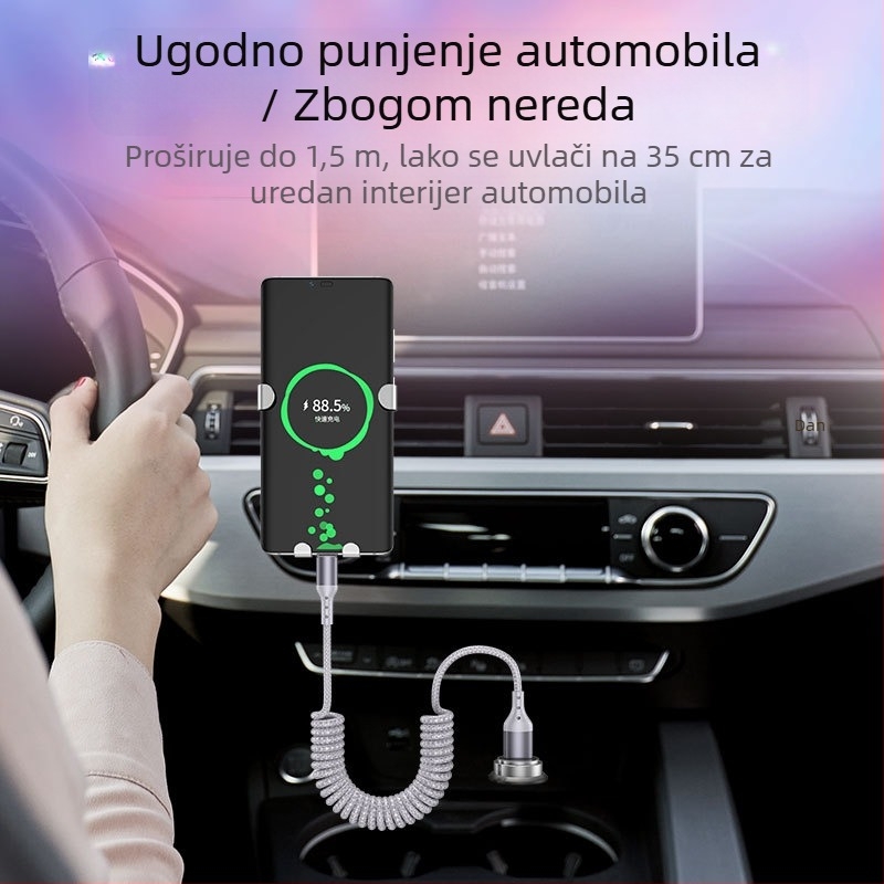 Najlonski kabel za podatke s povlačnim mehanizmom, 100W brzo punjenje, Lightning i Type-C priključci, konstrukcija od najlona