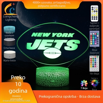 3D noćna lampica s logom rugby momčadi, šarena LED stolna lampa s dodirnim upravljanjem – poklon