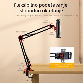 Držač za telefon i tablet za stolni ili noćni stol — teleskopska sklopiva konzola, metal+ABS, mogućnost prilagodbe