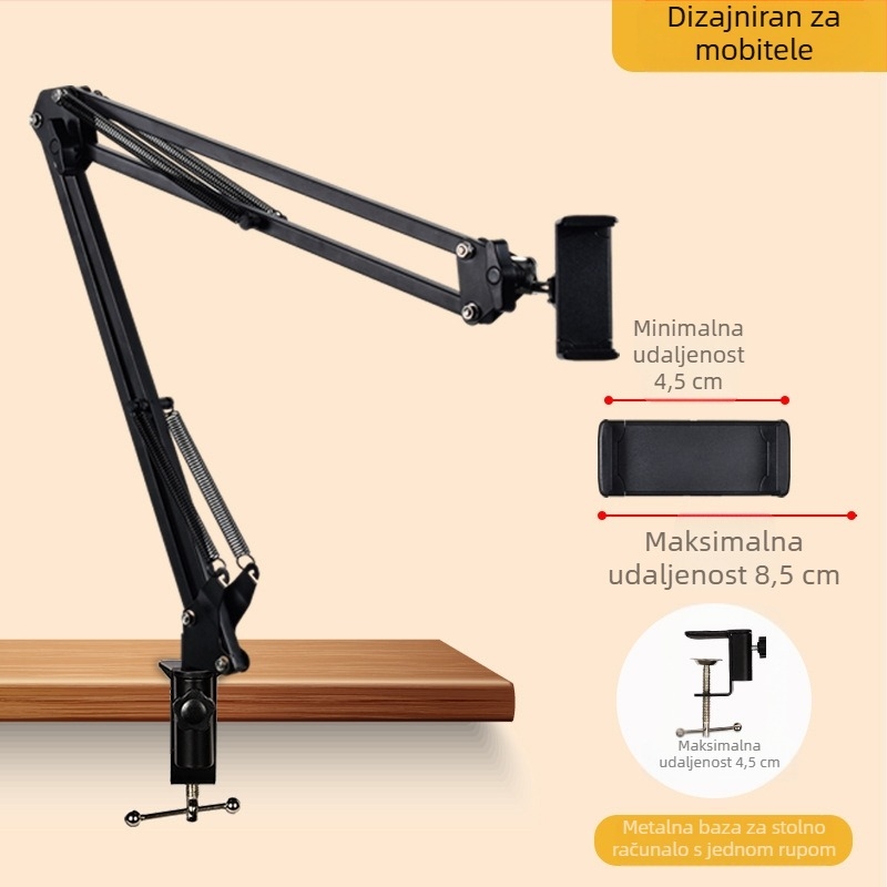 Držač za telefon i tablet za stolni ili noćni stol — teleskopska sklopiva konzola, metal+ABS, mogućnost prilagodbe