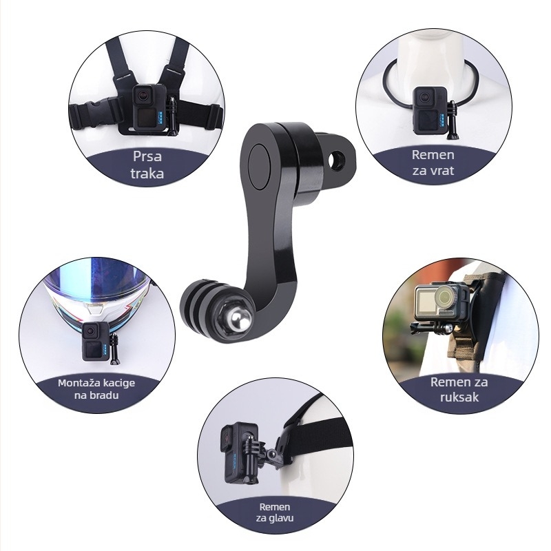 GoPro adapter za prsa/vratni nosač, 360° rotirajući za vertikalno i horizontalno snimanje, univerzalni ABS