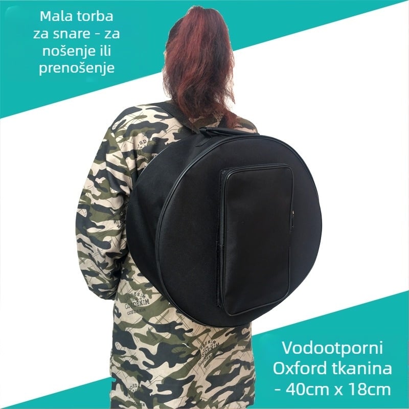 Torba za snare bubanj – Oxford platno, jednodijelni jastučić, vodootporna i otporna na habanje, zakrivljena traka preko ramena, konveksna džep, jednobojna boja