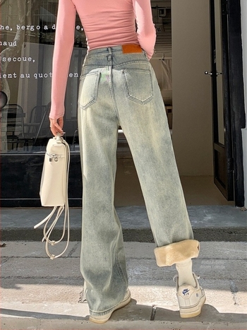 Denim hlače s flis podstavom, ravne nogavice, casual stil, 80–90% pamuka, zimsko izdanje 2023