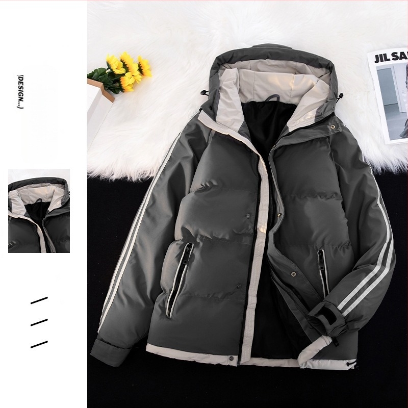 Muška jakna s kapuljom – labav kroj, prednji zatvarač, bočne džepove, zimski poliester