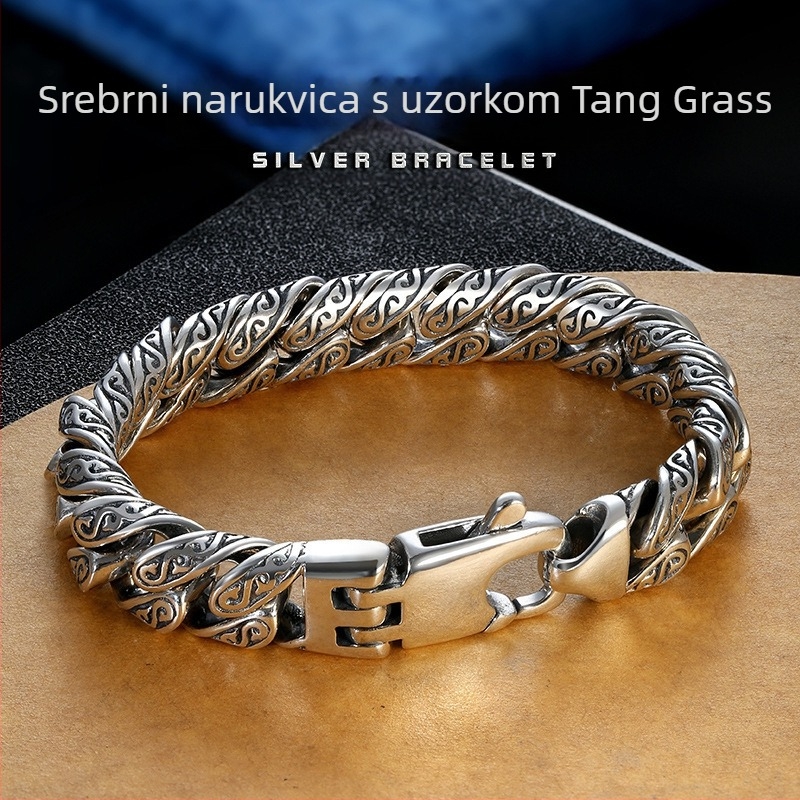 Narukvica s Tang grass uzorkom, debeli muški narukvica hip-hop ulična moda, unisex, jednostavan stil, materijal bakar-plastik, elektroplating, motiv životinja/zodijak