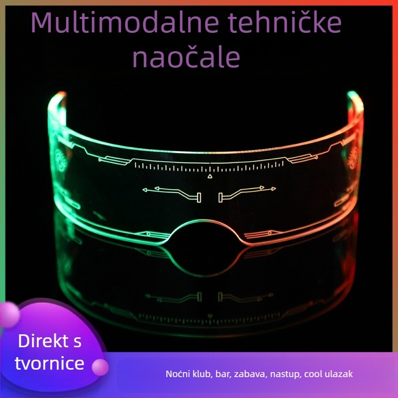 LED svjetleće naočale, bez okvira, unisex, punk stil, materijal akril, model tehnoloških svjetlećih naočala, ljetno izdanje 2024