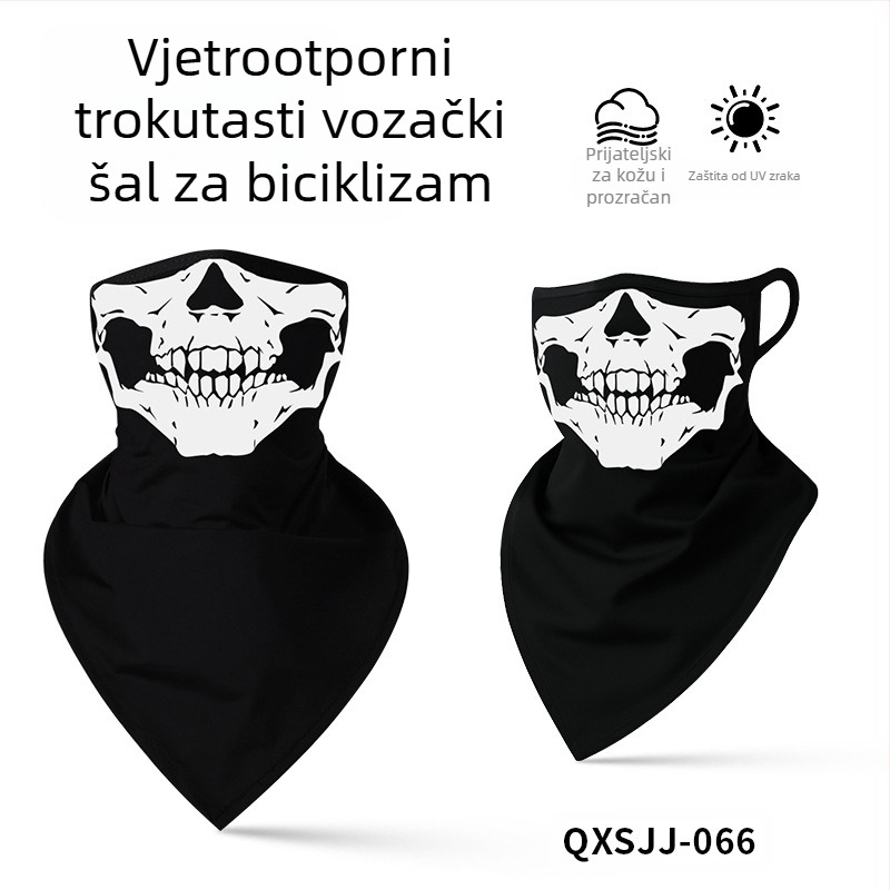 Sportska marama za glavu, prozračni poliester, brzo sušenje, otisak lubanje, trokutasti dizajn s petljama za uši