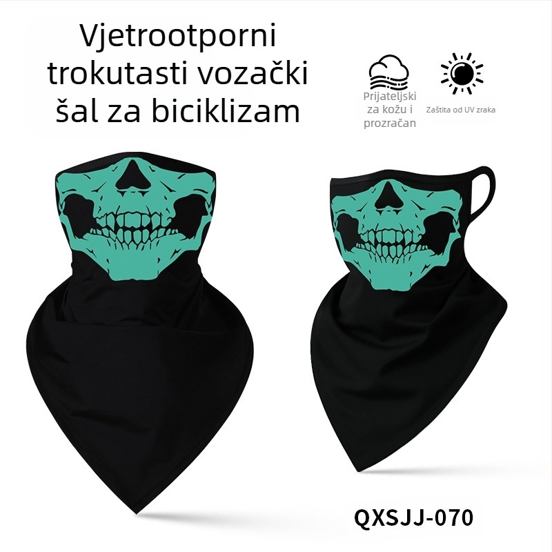 Sportska marama za glavu, prozračni poliester, brzo sušenje, otisak lubanje, trokutasti dizajn s petljama za uši
