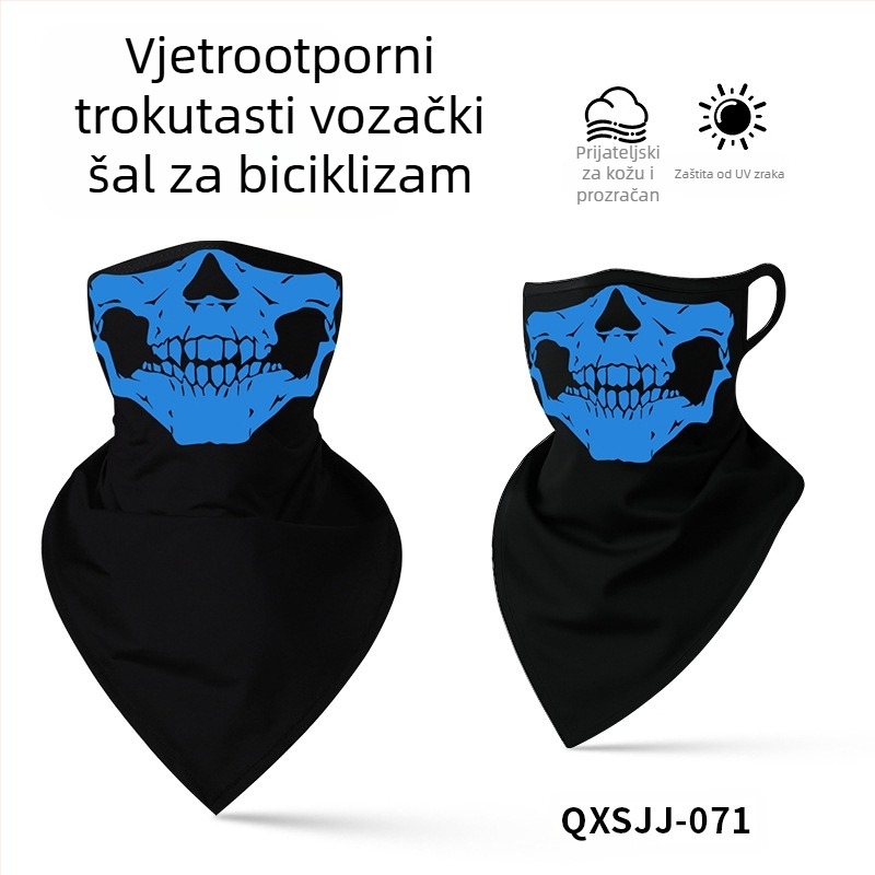 Sportska marama za glavu, prozračni poliester, brzo sušenje, otisak lubanje, trokutasti dizajn s petljama za uši