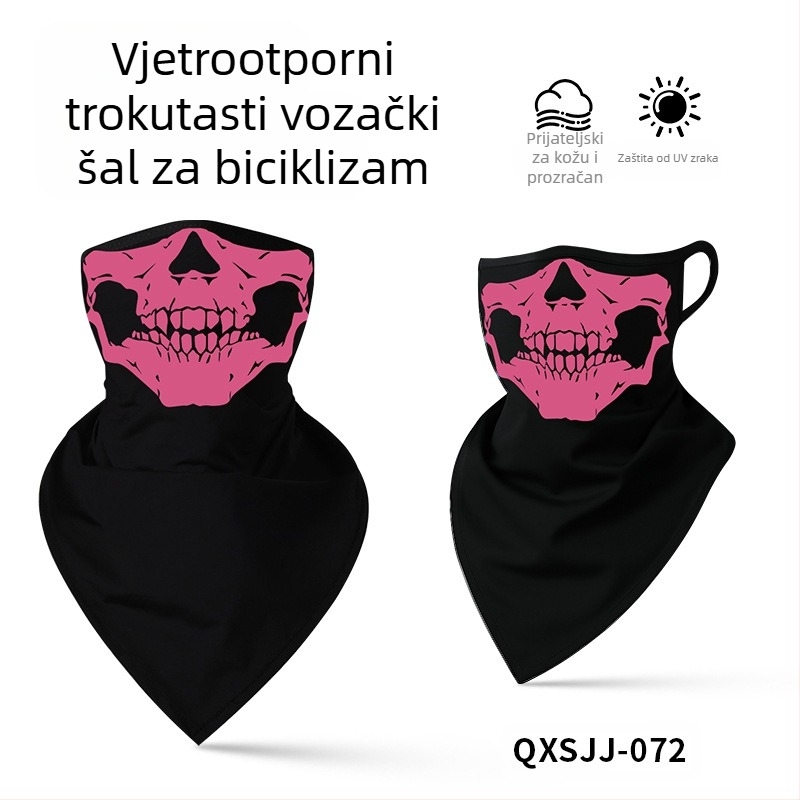 Sportska marama za glavu, prozračni poliester, brzo sušenje, otisak lubanje, trokutasti dizajn s petljama za uši