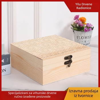 Drvena kutija za pohranu nakita, model Square 1, prirodno drvo, brončano (srebreno) premaz, prilagodljiv logotip