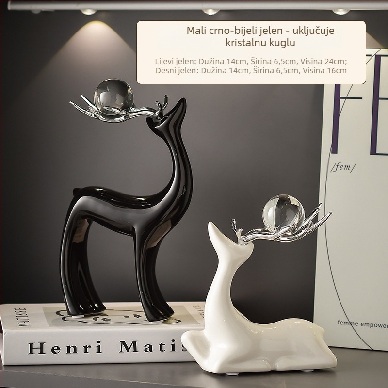 Keramička figurica srndaća za dnevni boravak – jednostavan moderni stil, ručno izrađeno, dekor za dar