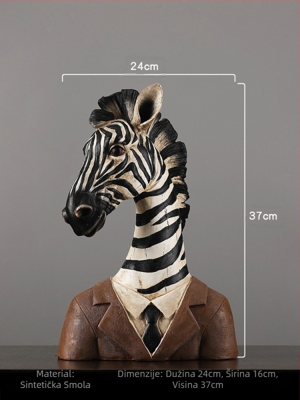 Zebra u nordijskom stilu dekorativna figurica za dnevni boravak, rekvizit za izlog, vintage skulptura od sintetičke smole