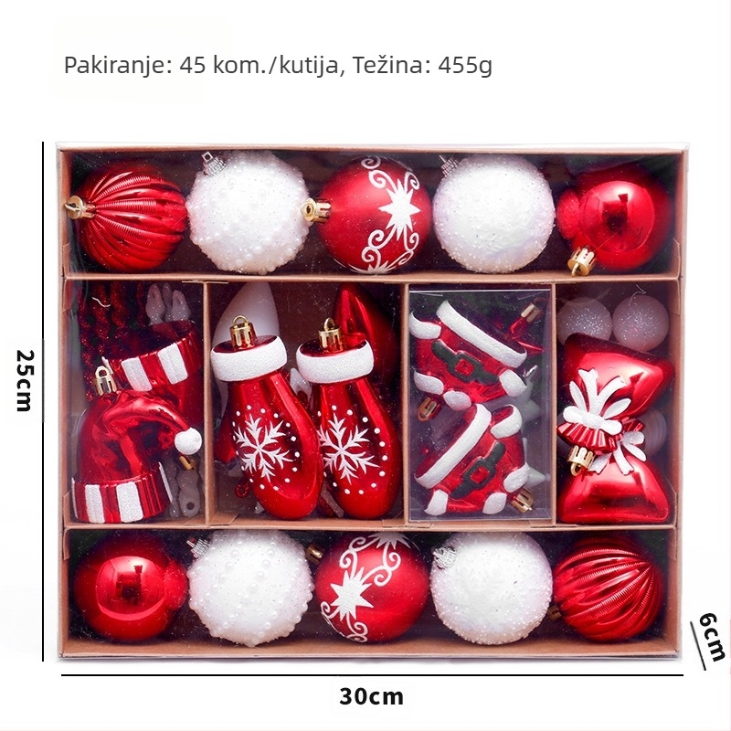 Set božićnih ukrasa s medenjacima – 45 oslikanih kuglica za božićno drvce, plastika, moderni minimalistički stil, polu-ručna i polu-mehanička izrada