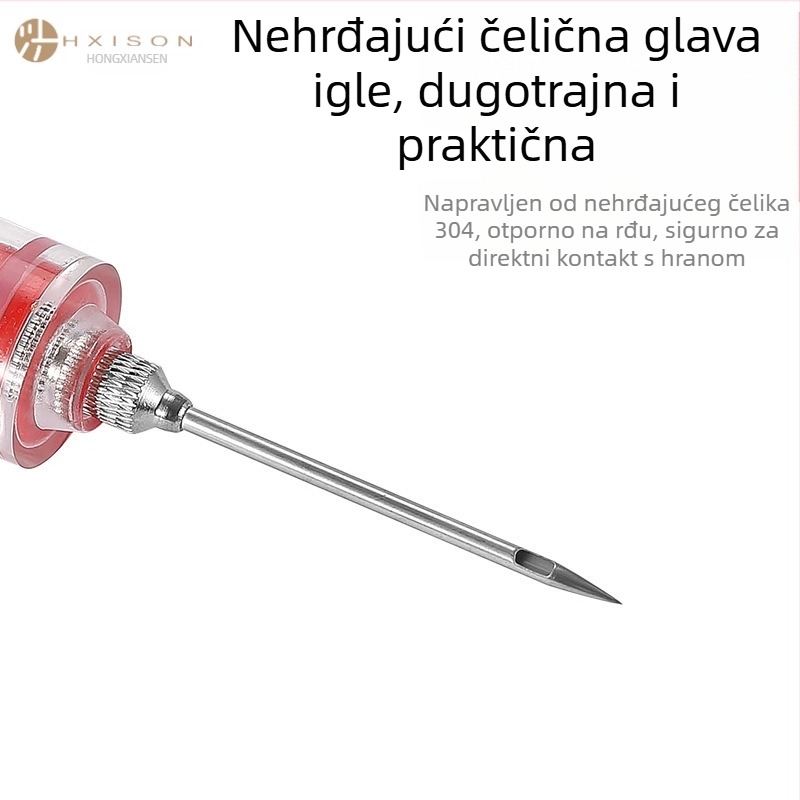 Injektor za marinadu mesa s 3 igle — nehrđajući čelik; Brend Hong Xiansen; Ispisan logo