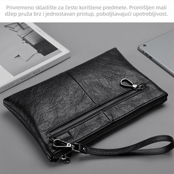 Muški kožni clutch za poslovno putovanje – velika zapremina, prirodna koža, vodootporan, jednobojni uzorak (Stil: Poslovno putovanje; Materijal: Prirodna koža; Funkcija: Vodootporan; Uzorak: Jednobojan)