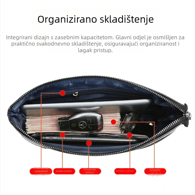 Muški kožni clutch za poslovno putovanje – velika zapremina, prirodna koža, vodootporan, jednobojni uzorak (Stil: Poslovno putovanje; Materijal: Prirodna koža; Funkcija: Vodootporan; Uzorak: Jednobojan)