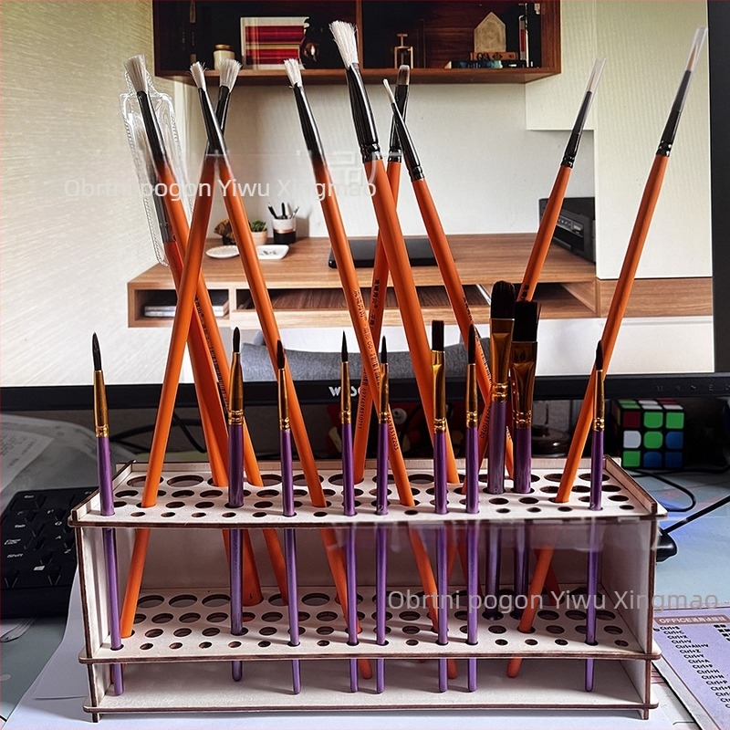 Xingmao Drveni držač četkica s 67 pretinaca, stolni i zidni držač